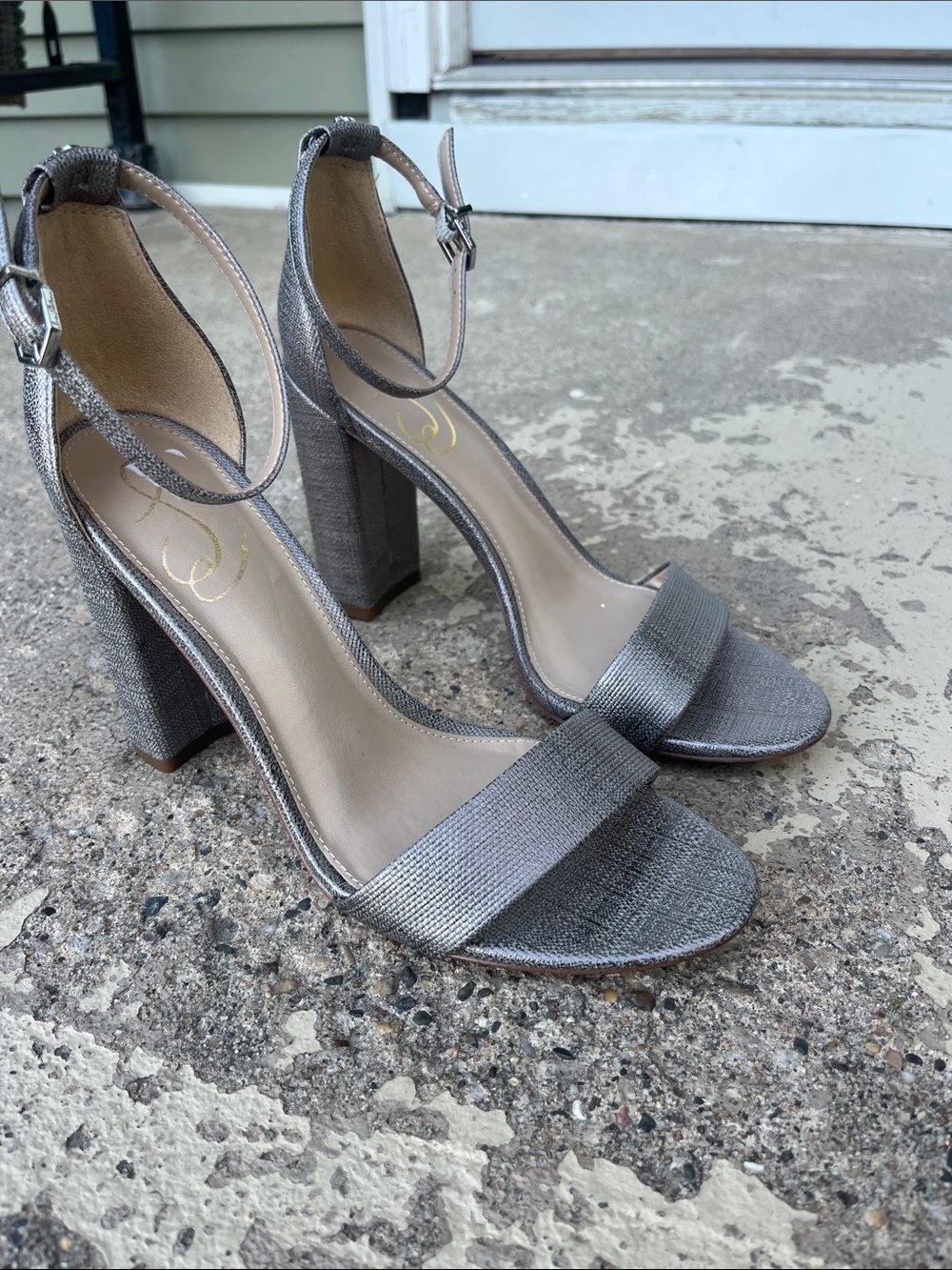 Wore once Sam Edelman Silver Metallic Block Heel Ankle-Strap Sandals